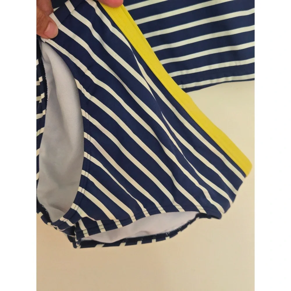 Mini Boden Girls Parrot Ruffle Rash Guard Swimsuit Set Navy Stripe 9-10Y 140cm